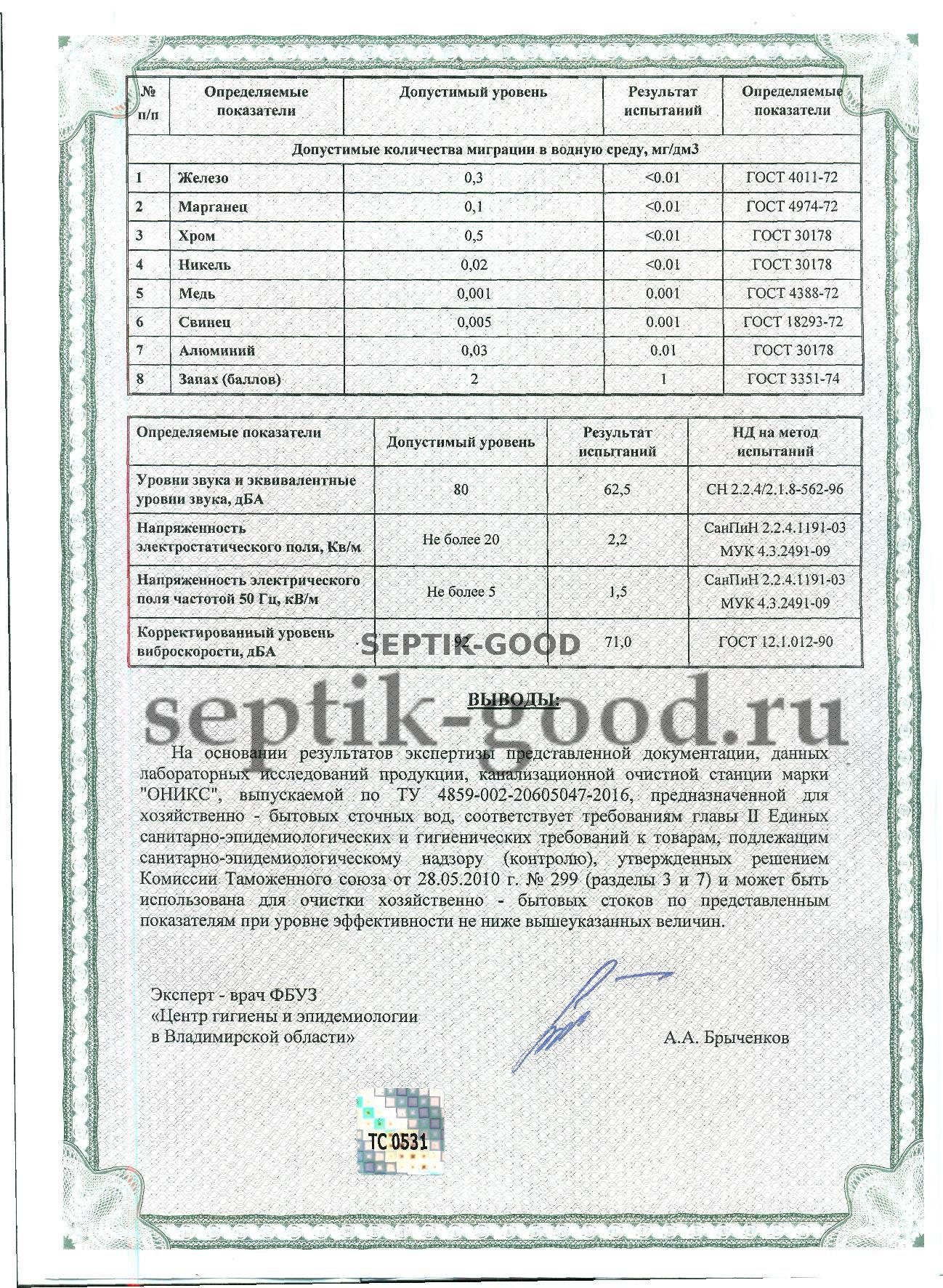 Сертификат Оникс